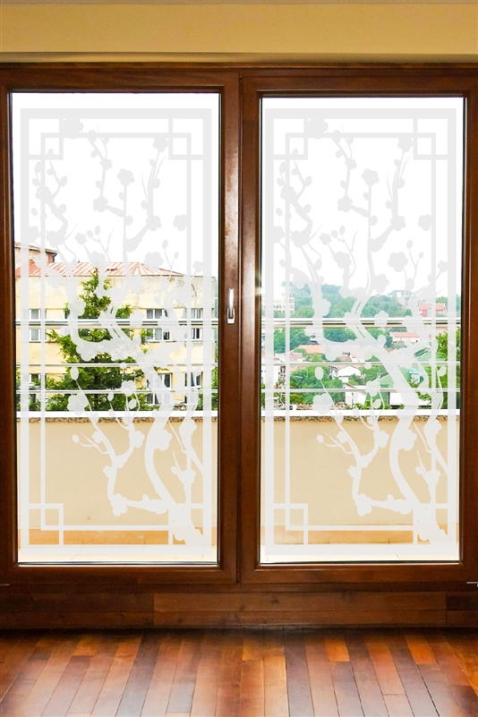 Japanese Plum Screen - Frosted Glass - Ornate Legacy Screen - Glass Decal
