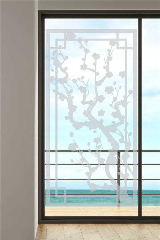 Japanese Plum Screen - Frosted Glass - Ornate Legacy Screen - Glass Decal
