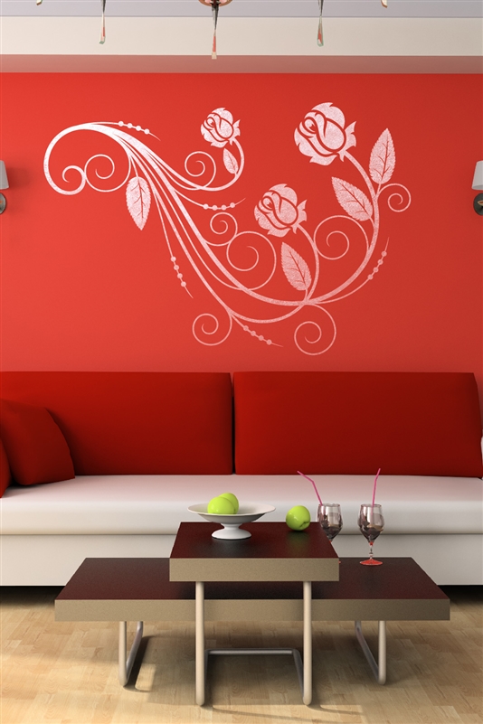 Rose on a Vine Wall Decal - Beauty In Nature - Modern Rose Embellishment Sticker - Gold Metallic - Silver Metallic - 6 Sizes