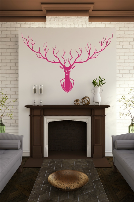 Mounted Deer Silhouette - Elegant Antlers - FirePlace Mantle - Hunting Trophy - 32 Colors - 6 Sizes