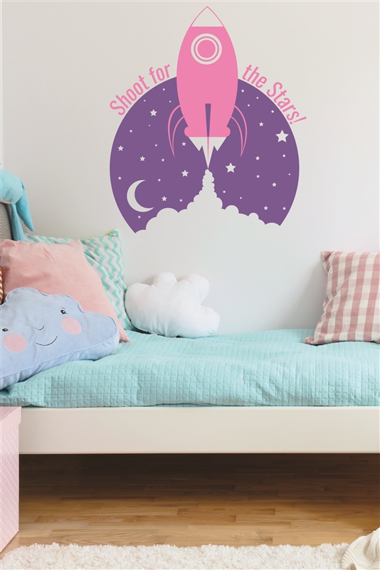 Unisex Boys and Girls Rocket ship - Shoot for the Stars - Inspirational Kids Poster - Wall Decal - 32 Colors