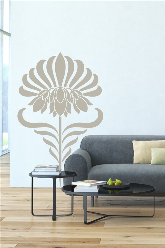 Symmetrical Lotus Flower - Rising Bloom - Vertical Floral Pattern - Wall Decal - 32 Colors