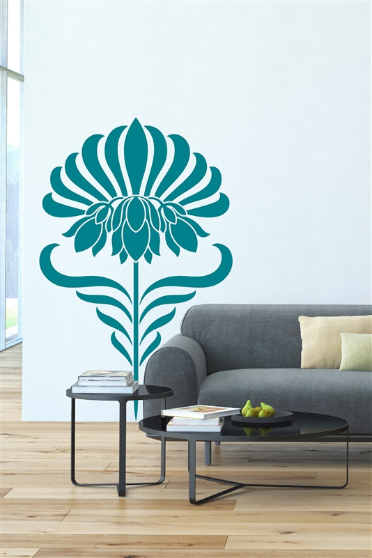 Symmetrical Lotus Flower - Rising Bloom - Vertical Floral Pattern - Wall Decal - 32 Colors