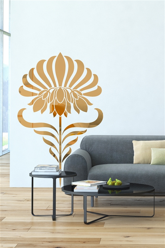 Symmetrical Lotus Flower Reflective - Rising Bloom - Vertical Floral Pattern - Wall Decal - Chrome or Gold