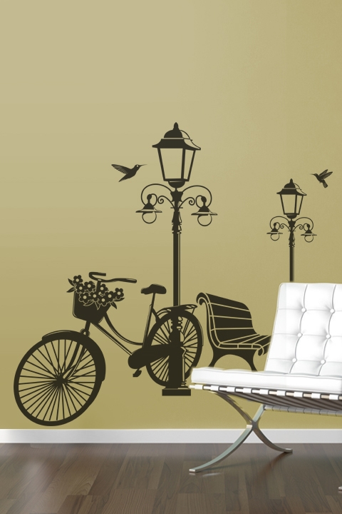 Vintage Bicycle, Street Lamp Wall Decal 32 Colors