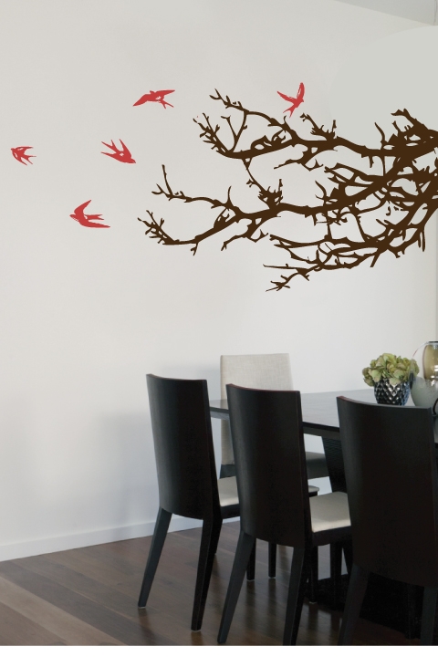 Branches and Flying Birds Wall Decal, 32 Colors