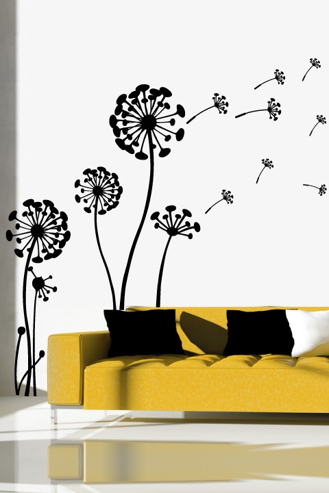Dandelion Flower Silhouette Wall Decal, 32 colors