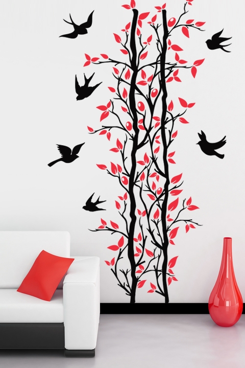 Modern Tree Trellis, Vines & Birds Wall Decal, 32 colors
