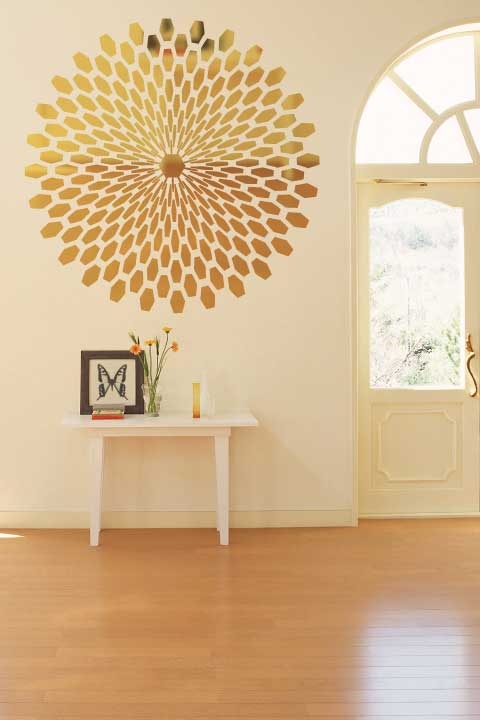 Modern Sunburst Mirror Decal Wall Art, Chrome or Gold, 6 sizes