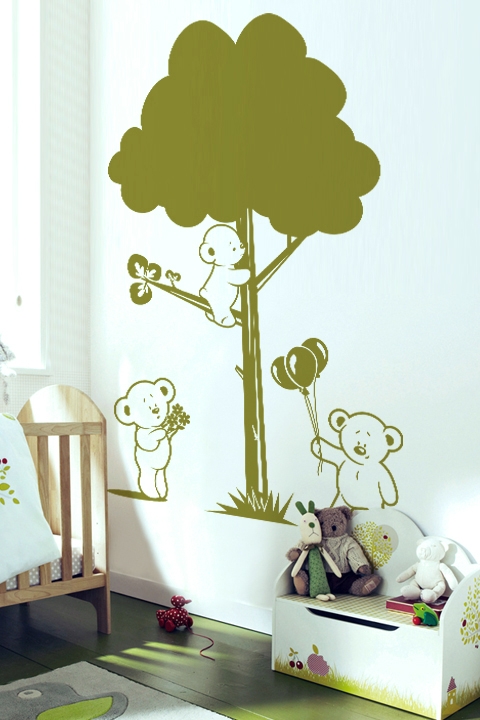 Teddy Bears and Tree Nursery Wall Decal, 32 Colors
