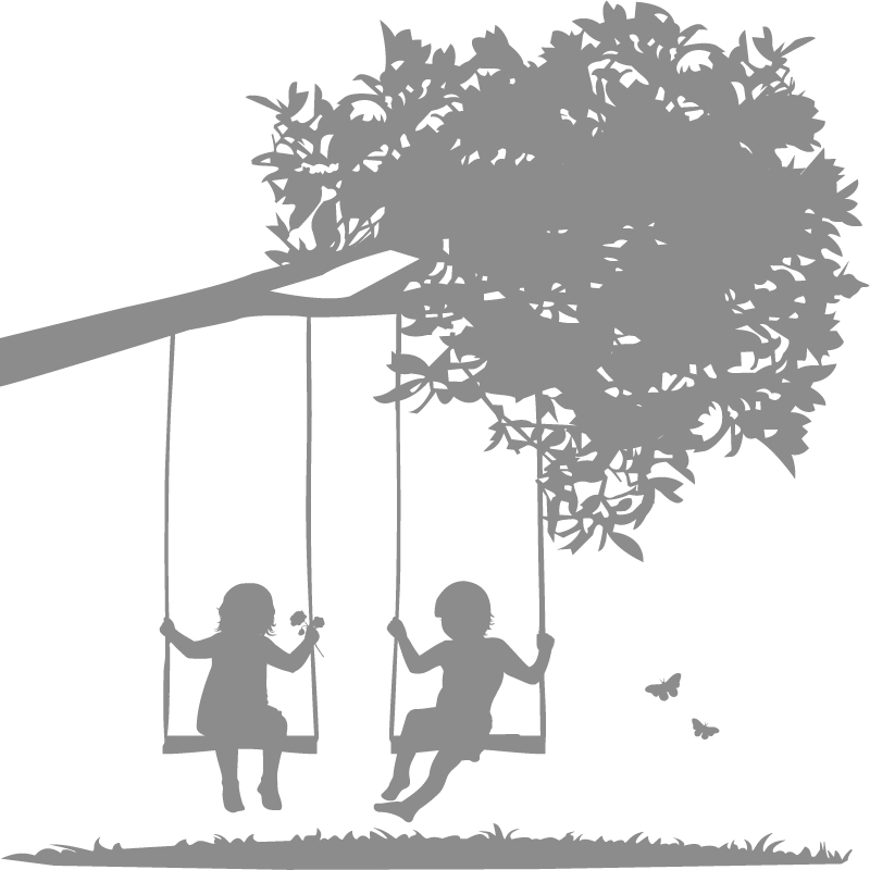 Kids On Tree Swings Nursery & Kids Wall Decal, 32 colors, 6 sizes