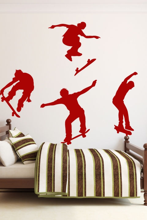 Skateboard Tricks Set of 4 Wall Decals, 32 Colors