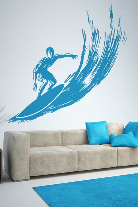 Surfer On Wave Wall Decal Mural, LG 32 Colors
