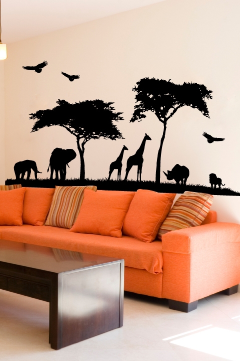 Safari Silhouette Mural Wall Decal, 32 Colors