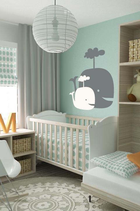 Two Spouting Whales Kids Nursery Wall Decal, 32 Colors